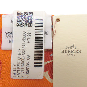 エルメス HERMES ツイリー オレンジ×コライユ×ブルー シルク スカーフ 新品 未使用【RAYURES D'ETE/レイユール デテ】