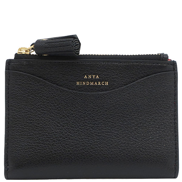 アニヤ・ハインドマーチ Anya Hindmarch ピーピング アイズ 159906 ブラック×レッド ゴートスキン 二つ折り財布 ゴールド金具 黒 赤 新品 未使用