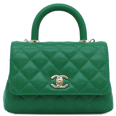 シャネル CHANEL トップハンドル ミニ フラップ バッグ AS2215  グリーン キャビアスキン 2WAYバッグ ゴールド金具 ココハンドル XXS