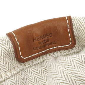 エルメス HERMES フールビ25 ナチュラル トワルシェブロン レザー ポーチ シルバー金具 バッグインバッグ