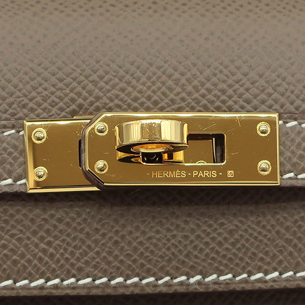 エルメス HERMES ケリー25 外縫い エトゥープ ヴォーエプソン 2WAYバッグ ゴールド金具 グレージュ ショルダー