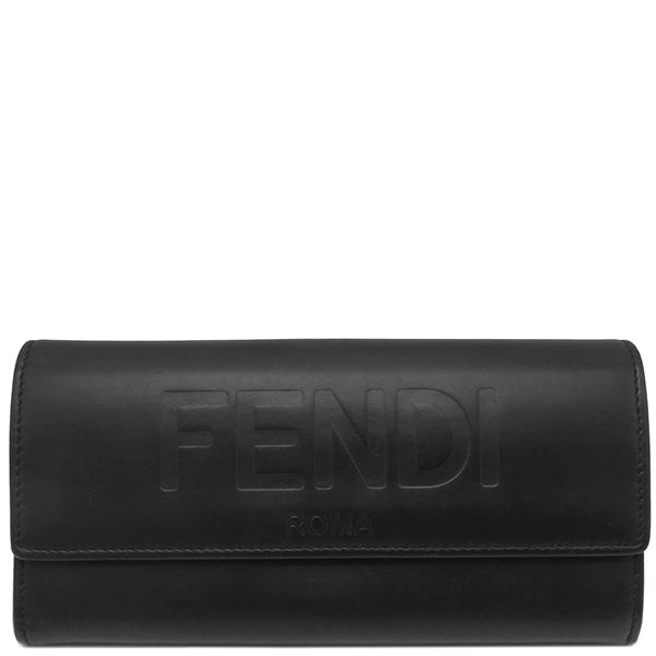 フェンディ FENDI FENDI ROMA ロゴ 8MO251 ブラック レザー 長財布 ゴールド金具 黒