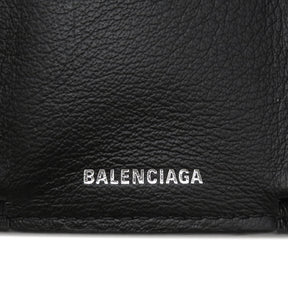 バレンシアガ BALENCIAGA ペーパーミニウォレット 391446 ブラック レザー 三つ折り財布 シルバー金具 黒 コンパクトウォレット