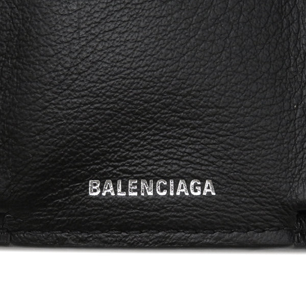 バレンシアガ BALENCIAGA ペーパーミニウォレット 391446 ブラック レザー 三つ折り財布 シルバー金具 黒 コンパクトウォレ