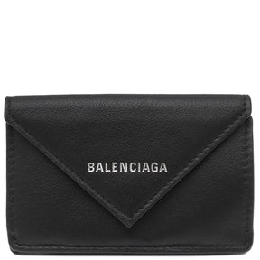 バレンシアガ BALENCIAGA ペーパーミニウォレット 391446 ブラック レザー 三つ折り財布 シルバー金具 黒 コンパクトウォレット