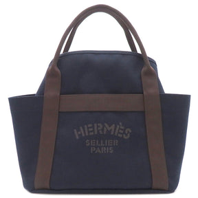 エルメス HERMES サック ド パンサージュ グルーム ネイビー×オレンジ コットン ポリウレタン ポリアミド 2WAYバッグ シルバー金具 ショルダー トート 紺