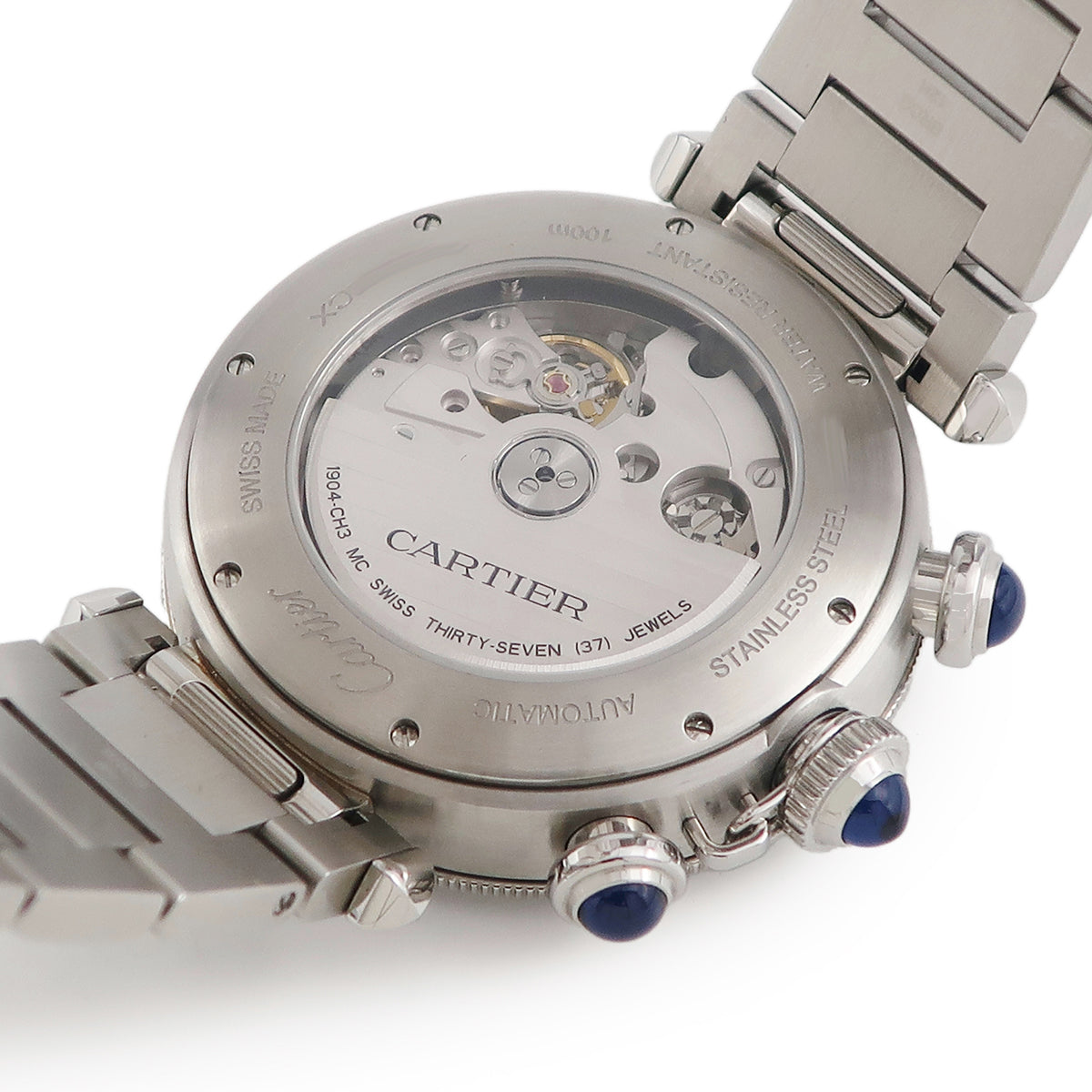 カルティエ Cartier パシャ ドゥ カルティエ WSPA0027 自動巻き メンズ シンセティック スピネル ギヨシェ 青針 デイト