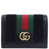 グッチ GUCCI オフィディア GG カードケース 523155 ブラック スウェード レザー 二つ折り財布 ゴールド金具 黒 シェリーライン コンパクト ウォレット