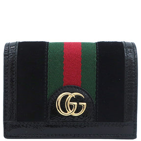 グッチ GUCCI オフィディア GG カードケース 523155 ブラック スウェード レザー 二つ折り財布 ゴールド金具 黒 シェリーライン コンパクト ウォレット