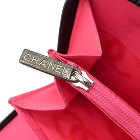 シャネル CHANEL カンボンライン ココマーク A48660 ブラック×ピンク レザー エナメル 長財布 シルバー金具 二つ折り ラウンドファスナー キルティング CC