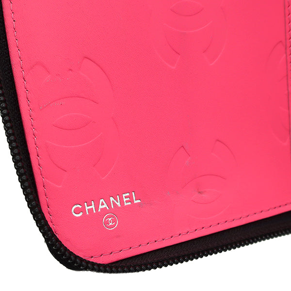 シャネル CHANEL カンボンライン ココマーク A48660 ブラック×ピンク レザー エナメル 長財布 シルバー金具 二つ折り ラウンドファスナー キルティング CC