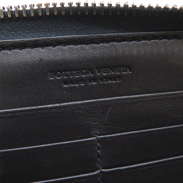 ボッテガヴェネタ BOTTEGA VENETA イントレチャート パイソン ブラック レザー パイソン 長財布 ガンメタル金具 黒 ラウンドファスナー