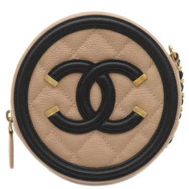 シャネル CHANEL CCフィリグリー チェーンバッグ AP0365 ベージュ×ブラック キャビアスキン ショルダーバッグ ゴールド金具 ミニバッグ