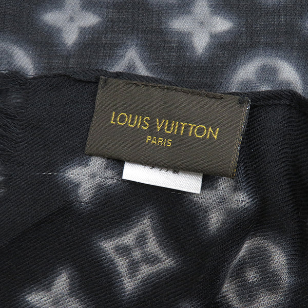 ルイヴィトン LOUIS VUITTON ブラーリー フラグメント M73743 ブラック ウール シルク カシミヤ ストール 黒 モノグラムエクリプス