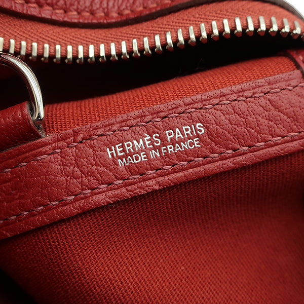 エルメス HERMES ガーデンジップPM ルージュデュセス トワルオフィシエ ブッフル トートバッグ シルバー金具 赤