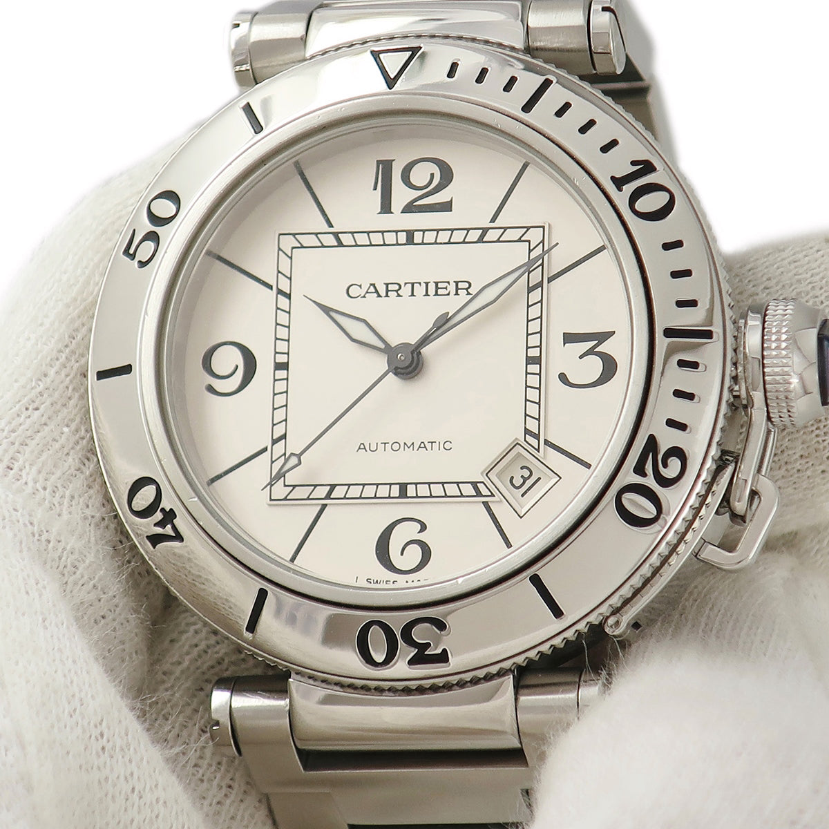 カルティエ Cartier パシャ シータイマー W31080M7 自動巻き メンズ アイボリー