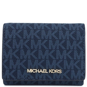 マイケルコース Michael Kors JET SET TRAVEL コンパクト ウォレット ネイビー レザー 三つ折り財布 ゴールド金具 ブルー 青 紺 新品 未使用