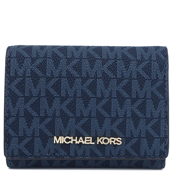 マイケルコース Michael Kors JET SET TRAVEL コンパクト ウォレット ネイビー レザー 三つ折り財布 ゴールド金具 ブルー 青 紺 新品 未使用