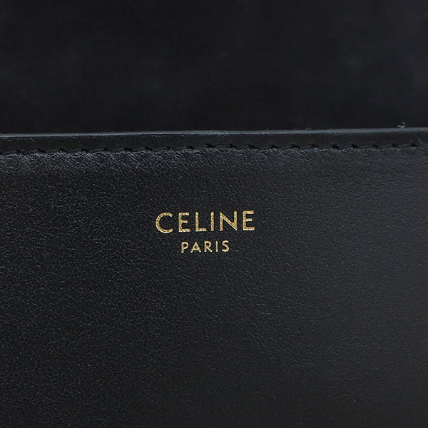 セリーヌ CELINE フォルコ キュイル トリオンフ ブラック カーフ ショルダーバッグ ゴールド金具 黒 斜め掛け レザー