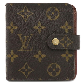 ルイヴィトン LOUIS VUITTON コンパクトジップ M61667 モノグラム モノグラムキャンバス 二つ折り財布 ゴールド金具 茶