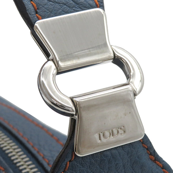 トッズ TODS ステッチ ワンショルダー ブルー レザー ハンドバッグ シルバー金具 青