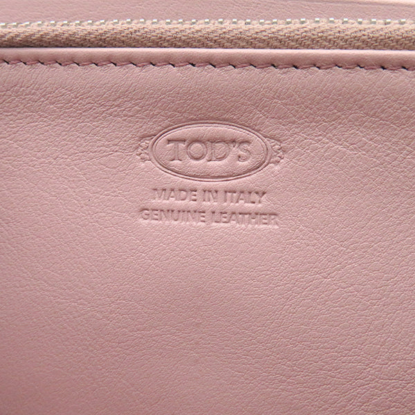 トッズ TODS ダブルT フラップ ピンク レザー 長財布 シルバー金具 ロングウォレット