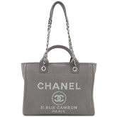 シャネル CHANEL ドーヴィル トートバッグ グレー系 キャンバス レザー 2WAYバッグ シルバー金具 ハンドバッグ ショルダー 肩掛け