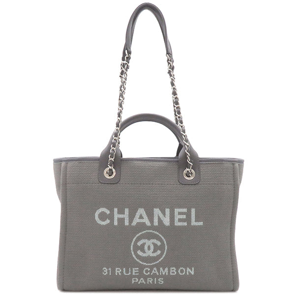 シャネル CHANEL ドーヴィル トートバッグ グレー系 キャンバス レザー 2WAYバッグ シルバー金具 ハンドバッグ ショルダー 肩掛け