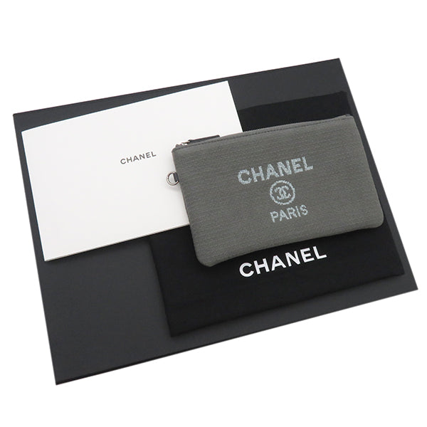 シャネル CHANEL ドーヴィル トートバッグ グレー系 キャンバス レザー 2WAYバッグ シルバー金具 ハンドバッグ ショルダー 肩掛け