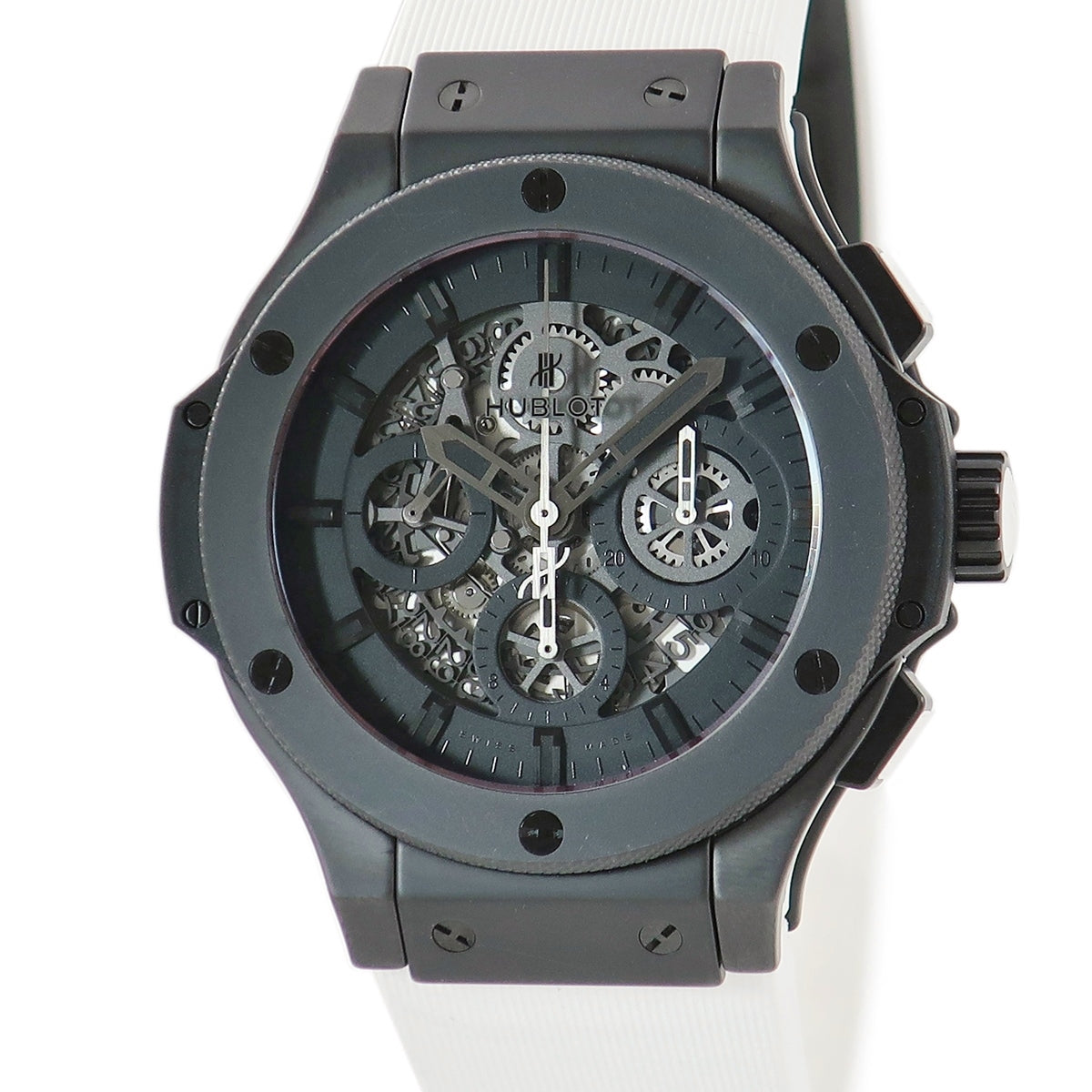 ウブロ HUBLOT アエロバン オールブラック ホワイト 311.CI.1110.RW.JPN 自動巻き メンズ メーカーOH済 限定 ブラック スケルトン