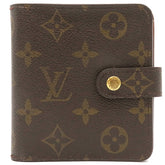 ルイヴィトン LOUIS VUITTON コンパクトジップ M61667 モノグラム モノグラムキャンバス 二つ折り財布 ゴールド金具 茶