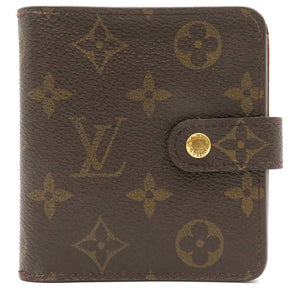 ルイヴィトン LOUIS VUITTON コンパクトジップ M61667 モノグラム モノグラムキャンバス 二つ折り財布 ゴールド金具 茶