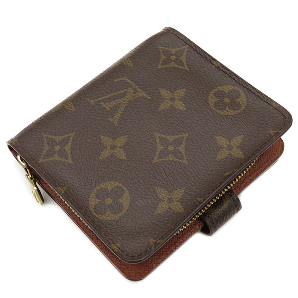 ルイヴィトン LOUIS VUITTON コンパクトジップ M61667 モノグラム モノグラムキャンバス 二つ折り財布 ゴールド金具 茶