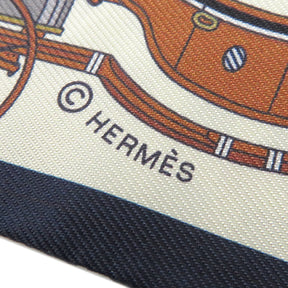 エルメス HERMES ツイリー マリン×キャメル×ホワイト シルク スカーフ 【LES VOITURES NOUVELLES/馬車の変遷】