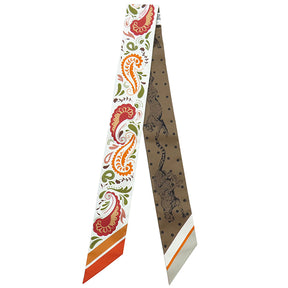 エルメス HERMES ツイリー ホワイト×オレンジキュイ×グリーン シルク スカーフ 新品 未使用【GUEPARDS BANDANA MULT/チーター バンダナ】