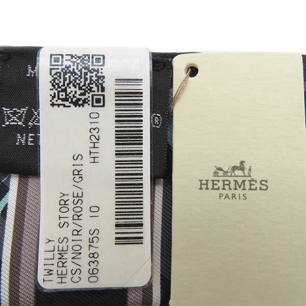 エルメス HERMES ツイリー ノワール×ローズ×グリ シルク スカーフ 新品 未使用【HERMES STORY/エルメスストーリー】