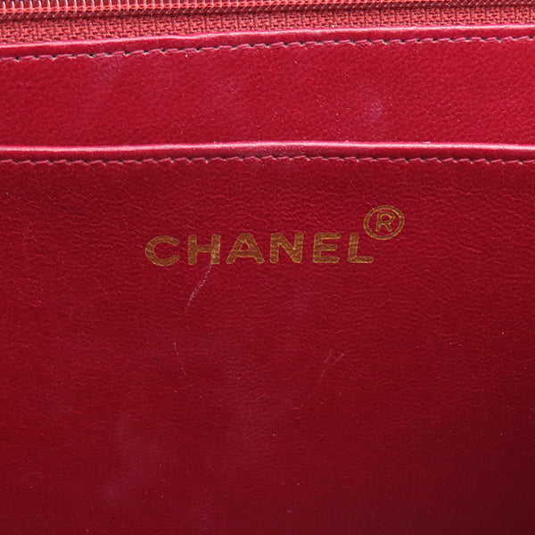 シャネル CHANEL デカマトラッセ レッド ラムスキン ショルダーバッグ ゴールド金具 赤 フラップバッグ チェーンショルダー