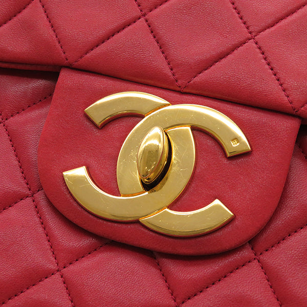 シャネル CHANEL デカマトラッセ レッド ラムスキン ショルダーバッグ ゴールド金具 赤 フラップバッグ チェーンショルダー