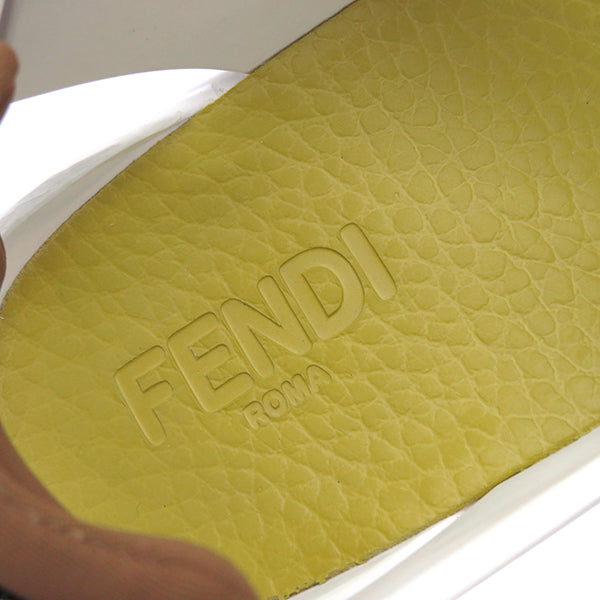 フェンディ FENDI FENDI FLOW クロスバンド イエローXホワイトXブラック ラバー ジャガード サンダル シルバー金具 黄 白 黒