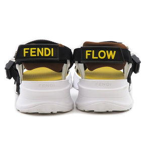 フェンディ FENDI FENDI FLOW クロスバンド イエローXホワイトXブラック ラバー ジャガード サンダル シルバー金具 黄 白 黒