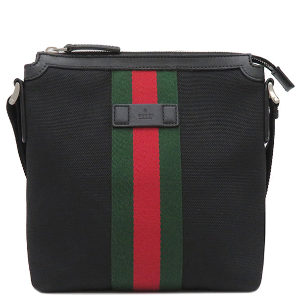 グッチ GUCCI シェリーライン 631195 ブラック キャンバス レザー ショルダーバッグ シルバー金具 黒 斜め掛け