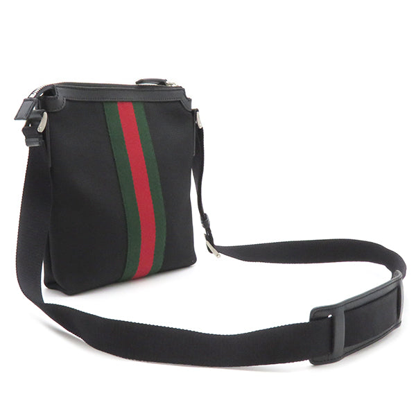 グッチ GUCCI シェリーライン 631195 ブラック キャンバス レザー ショルダーバッグ シルバー金具 黒 斜め掛け