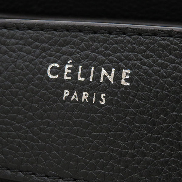 セリーヌ CELINE ラゲージ マイクロ ショッパー 189793 ブラック ドラムドカーフスキン ハンドバッグ シルバー金具 黒