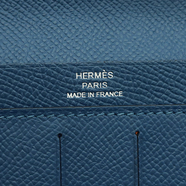 エルメス HERMES シチズンツイルロング ブルー系 ヴォーエプソン 長財布 青