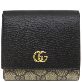 グッチ GUCCI ダブルG バイカラー ミディアム ウォレット 598587 ブラック×ベージュ系 レザー GGスプリームキャンバス 二つ折り財布 ゴールド金具 黒 コンパクト ウォレット