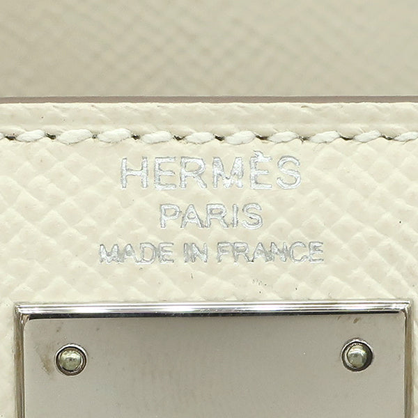 エルメス HERMES ケリー28 外縫い クレ ヴォーエプソン 2WAYバッグ シルバー金具 白 ショルダー