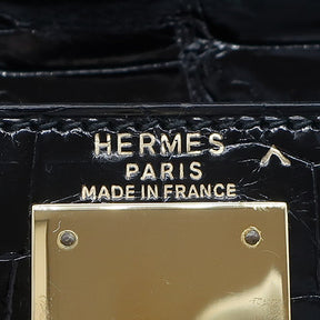 エルメス HERMES ケリー28 外縫い ブラック ポロサス 2WAYバッグ ゴールド金具 黒 クロコ ショルダー