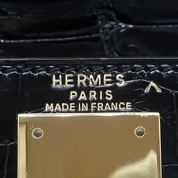 エルメス HERMES ケリー28 外縫い ブラック ポロサス 2WAYバッグ ゴールド金具 黒 クロコ ショルダー