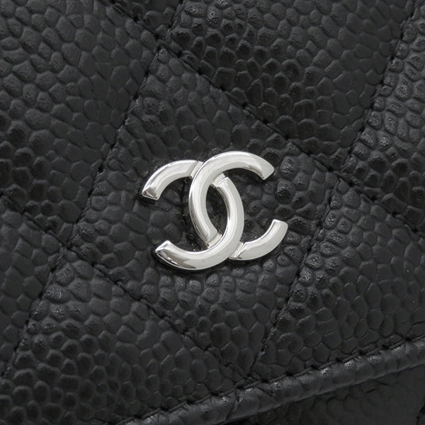 シャネル CHANEL マトラッセ AP0250 ブラック キャビアスキン チェーンウォレット シルバー金具 黒 ショルダー 斜め掛け