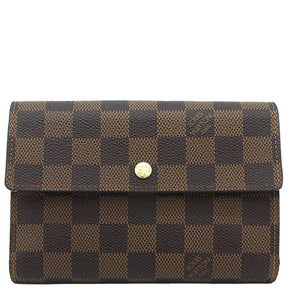 ルイヴィトン LOUIS VUITTON ポルト トレゾール エテュイ パピエ N61202 ダミエエベヌ ダミエキャンバス 三つ折り財布 ゴールド金具 茶 二つ折り